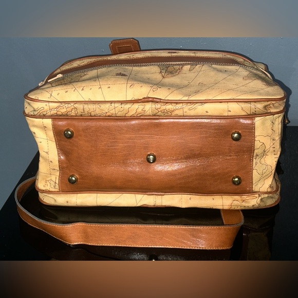 Vintage Map Print Travel Bag with Brown Accents - Picture 10 of 16